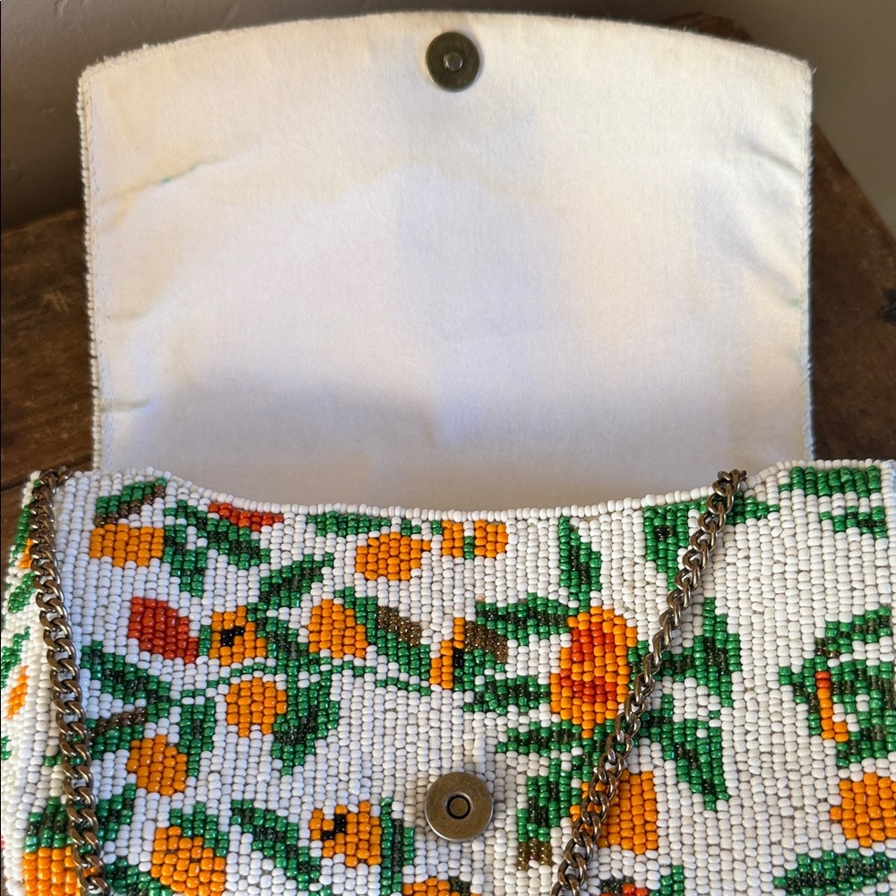 Anthropologie Vera Neumann Beaded Foldover Clutch Floral Chain Strap
 8” x 5” - Picture 4 of 6
